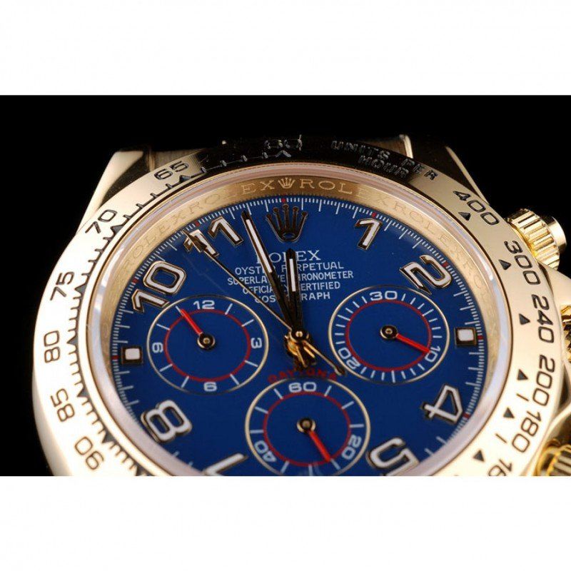 Rolex Daytona Gold Case Blue Dial Black Leather Strap